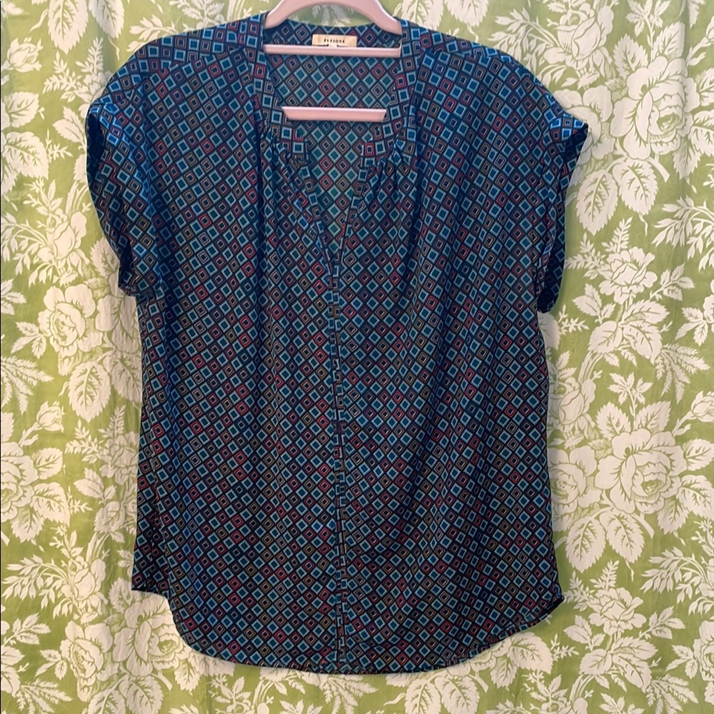 Pleione Geometric Patterned Blue Blouse